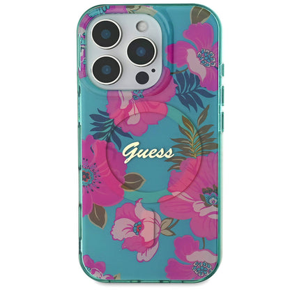 iPhone 16 Pro Kılıf Guess Orjinal Lisanslı M-safe Şarj Özellikli Flower Tone On Tone Ring Kapak