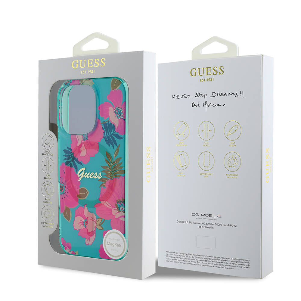 iPhone 16 Pro Kılıf Guess Orjinal Lisanslı M-safe Şarj Özellikli Flower Tone On Tone Ring Kapak