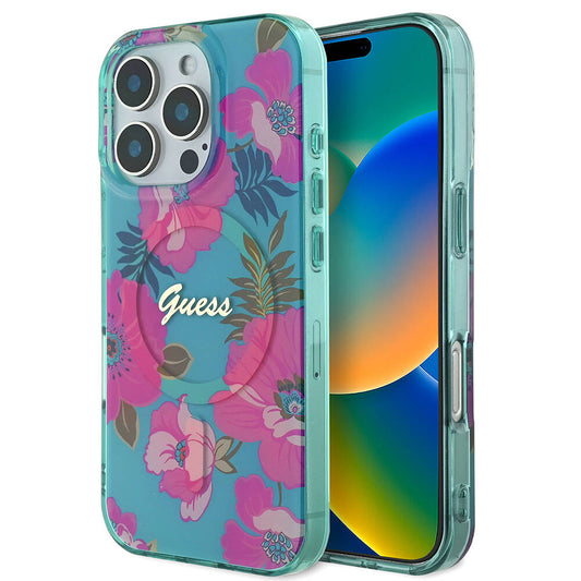 iPhone 16 Pro Kılıf Guess Orjinal Lisanslı M-safe Şarj Özellikli Flower Tone On Tone Ring Kapak