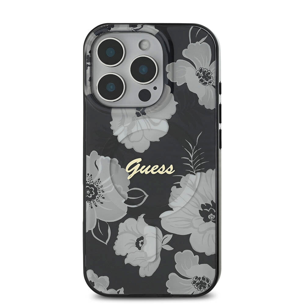 iPhone 16 Pro Kılıf Guess Orjinal Lisanslı M-safe Şarj Özellikli Flower Tone On Tone Ring Kapak