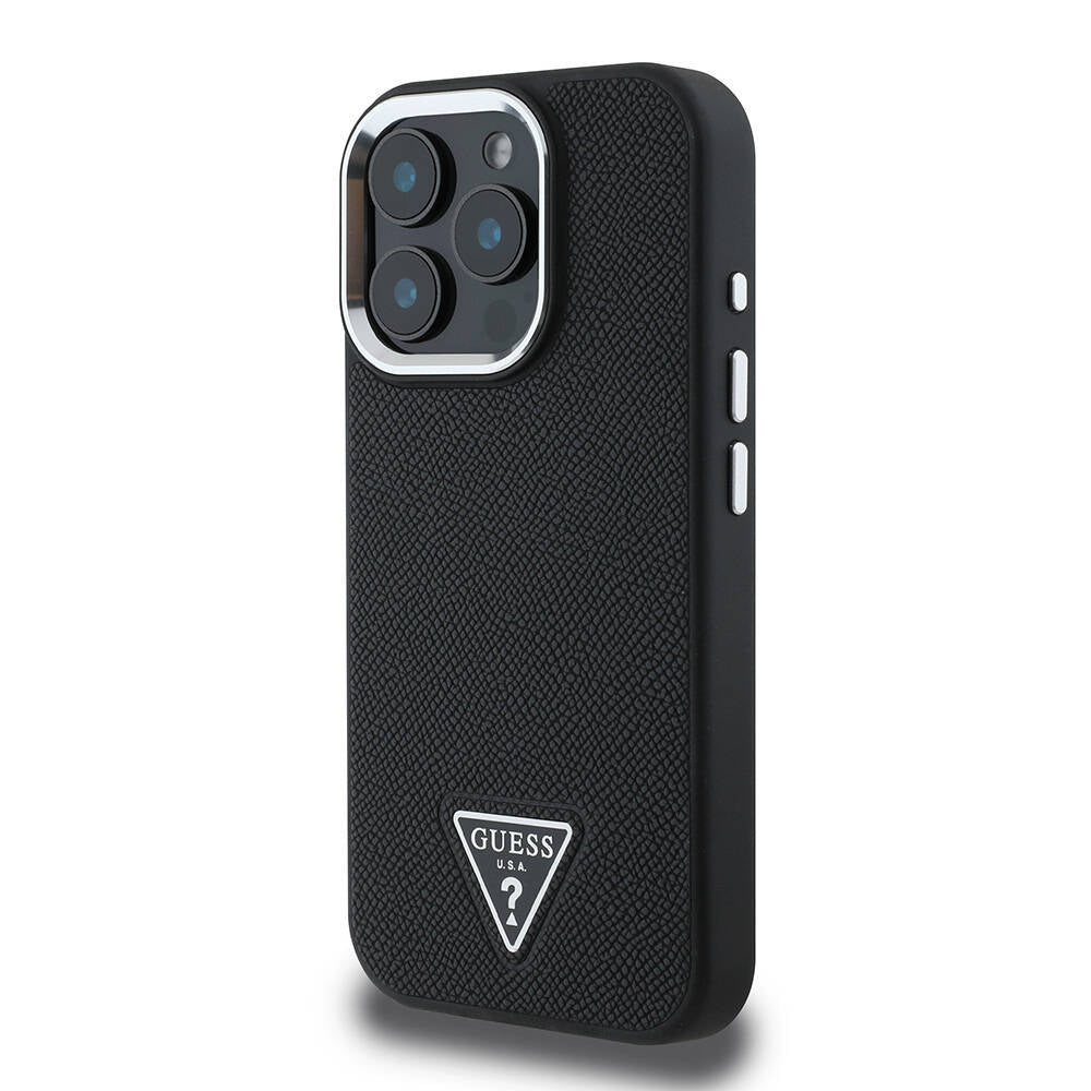 iPhone 16 Pro Kılıf Guess Orjinal Lisanslı M-safe Şarj Özellikli Grained Triangle Kapak
