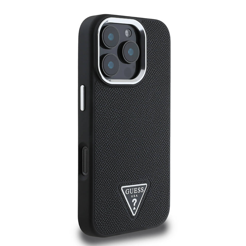 iPhone 16 Pro Kılıf Guess Orjinal Lisanslı M-safe Şarj Özellikli Grained Triangle Kapak