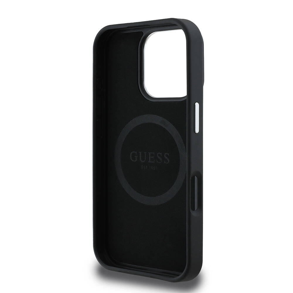 iPhone 16 Pro Kılıf Guess Orjinal Lisanslı M-safe Şarj Özellikli Grained Triangle Kapak