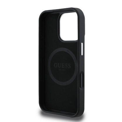 iPhone 16 Pro Kılıf Guess Orjinal Lisanslı M-safe Şarj Özellikli Grained Triangle Kapak
