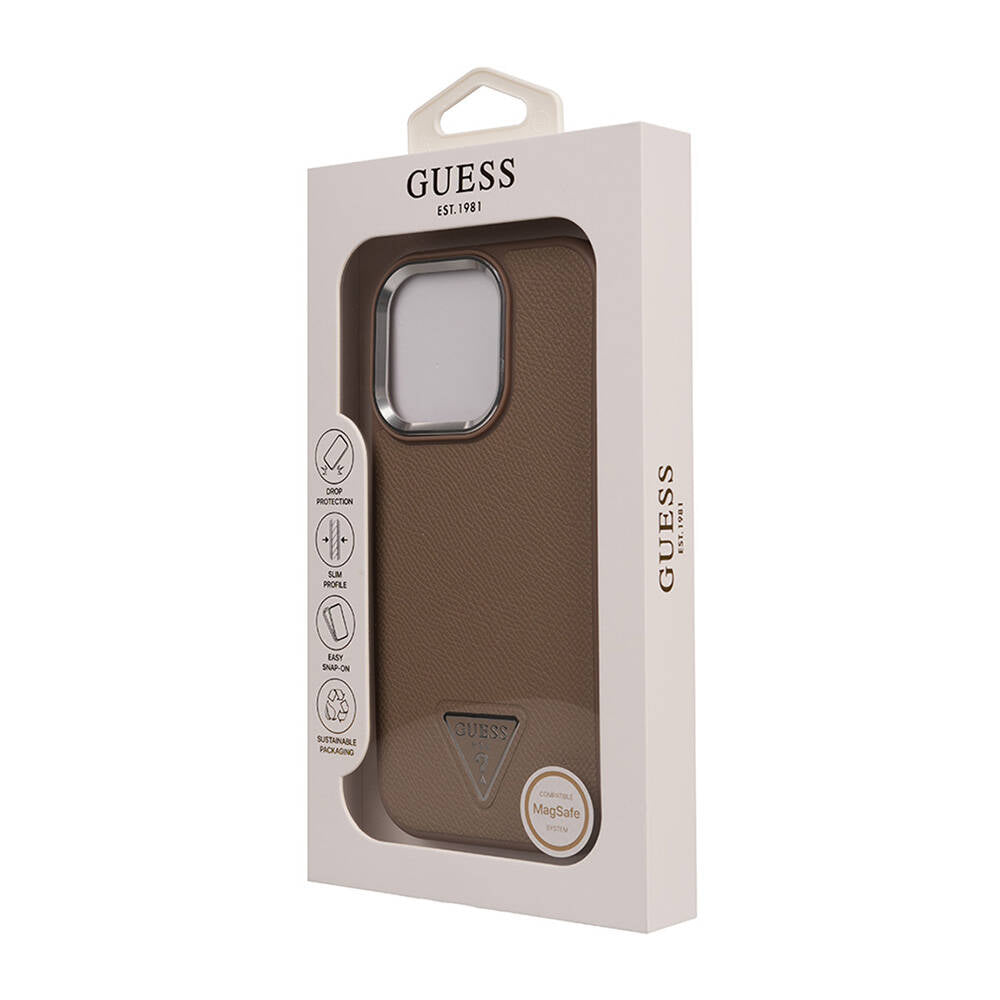 iPhone 16 Pro Kılıf Guess Orjinal Lisanslı M-safe Şarj Özellikli Grained Triangle Kapak