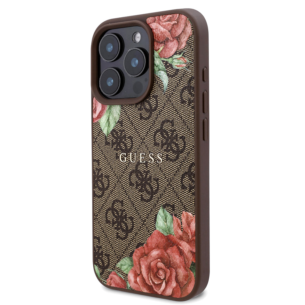 iPhone 16 Pro Kılıf Guess Orjinal Lisanslı M-safe Şarj Özellikli Gül Baskılı 4G Desenli Yazı Logolu Kapak