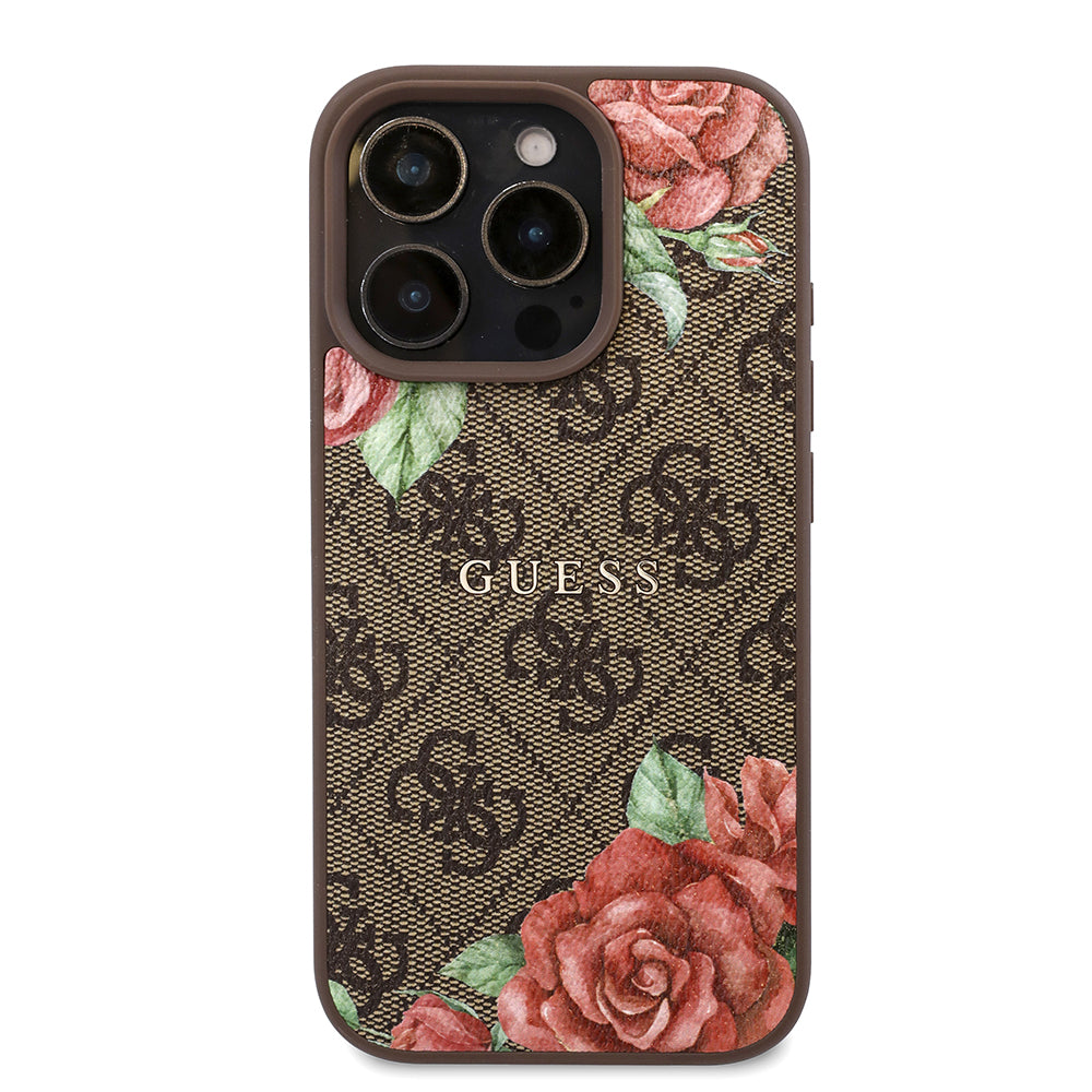 iPhone 16 Pro Kılıf Guess Orjinal Lisanslı M-safe Şarj Özellikli Gül Baskılı 4G Desenli Yazı Logolu Kapak