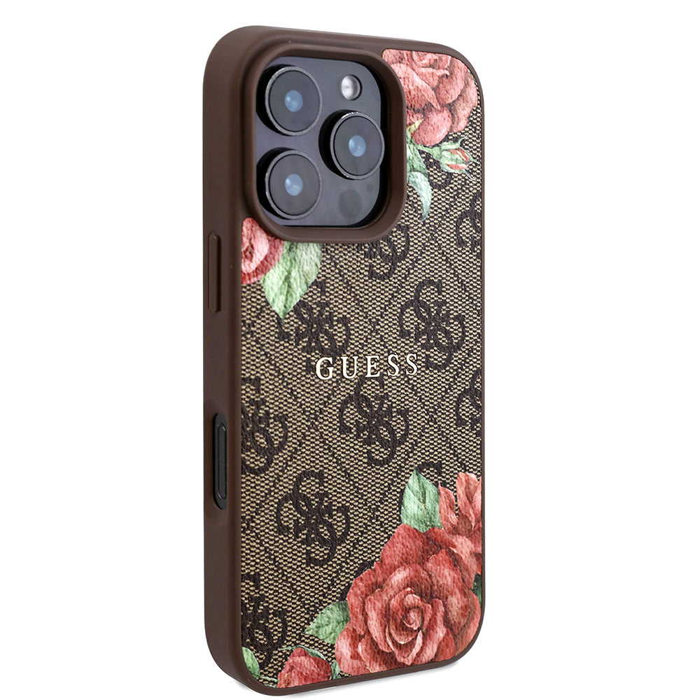iPhone 16 Pro Kılıf Guess Orjinal Lisanslı M-safe Şarj Özellikli Gül Baskılı 4G Desenli Yazı Logolu Kapak