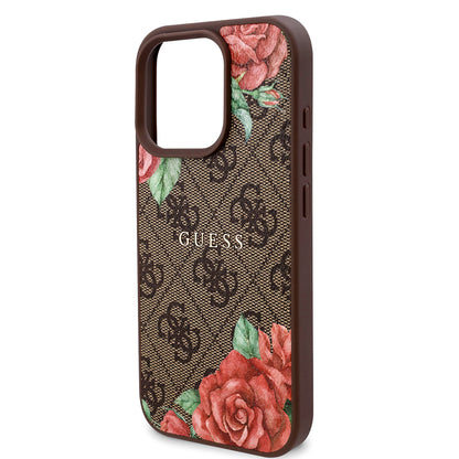 iPhone 16 Pro Kılıf Guess Orjinal Lisanslı M-safe Şarj Özellikli Gül Baskılı 4G Desenli Yazı Logolu Kapak