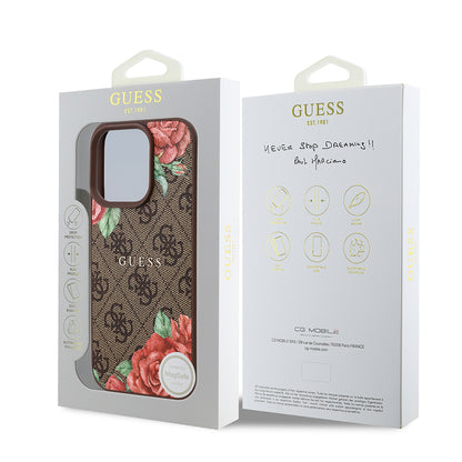 iPhone 16 Pro Kılıf Guess Orjinal Lisanslı M-safe Şarj Özellikli Gül Baskılı 4G Desenli Yazı Logolu Kapak