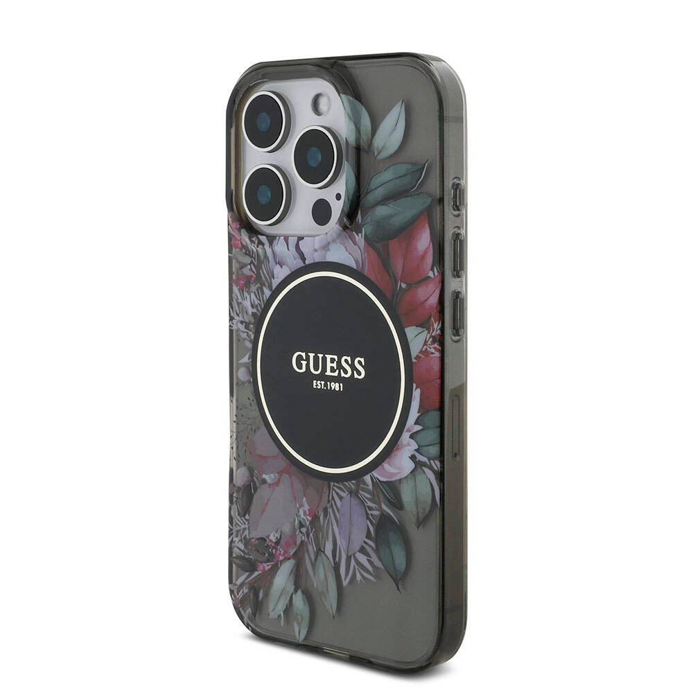 iPhone 16 Pro Kılıf Guess Orjinal Lisanslı M-safe Şarj Özellikli IML Baskılı Çiçek İnci Bileklikli Kapak