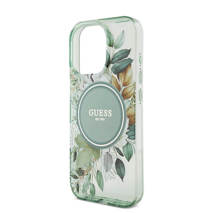 iPhone 16 Pro Kılıf Guess Orjinal Lisanslı M-safe Şarj Özellikli IML Baskılı Çiçek İnci Bileklikli Kapak