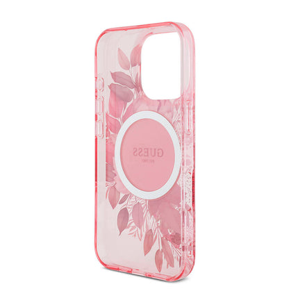 iPhone 16 Pro Kılıf Guess Orjinal Lisanslı M-safe Şarj Özellikli IML Baskılı Çiçek İnci Bileklikli Kapak