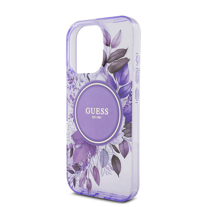 iPhone 16 Pro Kılıf Guess Orjinal Lisanslı M-safe Şarj Özellikli IML Baskılı Çiçek İnci Bileklikli Kapak