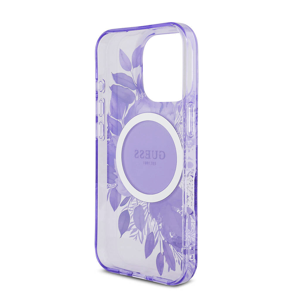 iPhone 16 Pro Kılıf Guess Orjinal Lisanslı M-safe Şarj Özellikli IML Baskılı Çiçek İnci Bileklikli Kapak