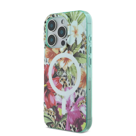 iPhone 16 Pro Kılıf Guess Orjinal Lisanslı M-safe Şarj Özellikli IML Baskılı Jungle Ring Kapak