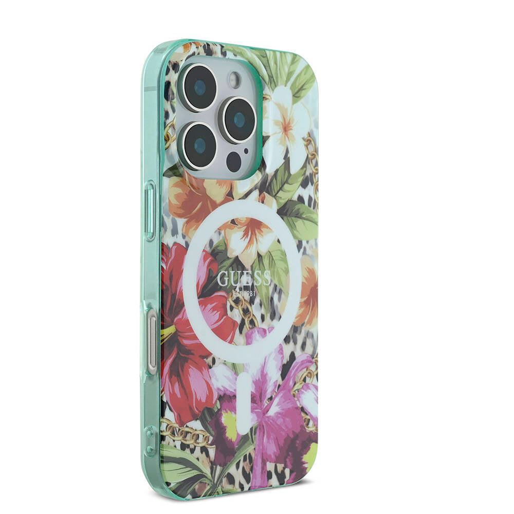 iPhone 16 Pro Kılıf Guess Orjinal Lisanslı M-safe Şarj Özellikli IML Baskılı Jungle Ring Kapak