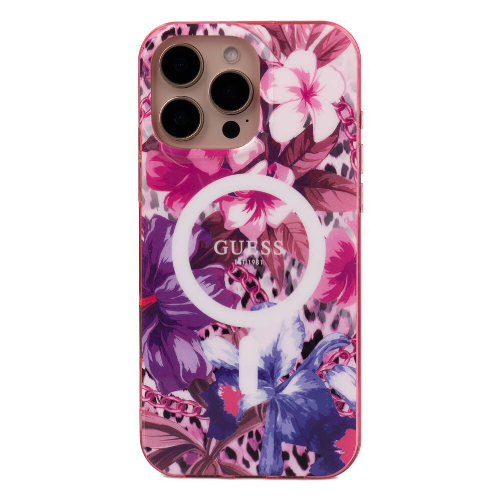 iPhone 16 Pro Kılıf Guess Orjinal Lisanslı M-safe Şarj Özellikli IML Baskılı Jungle Ring Kapak