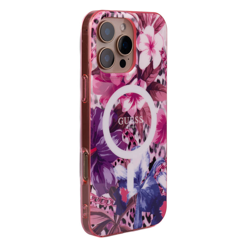 iPhone 16 Pro Kılıf Guess Orjinal Lisanslı M-safe Şarj Özellikli IML Baskılı Jungle Ring Kapak