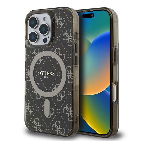 iPhone 16 Pro Kılıf Guess Orjinal Lisanslı M-safe Şarj Özellikli IML Baskılı Klasik Logolu 4G Desenli Kapak