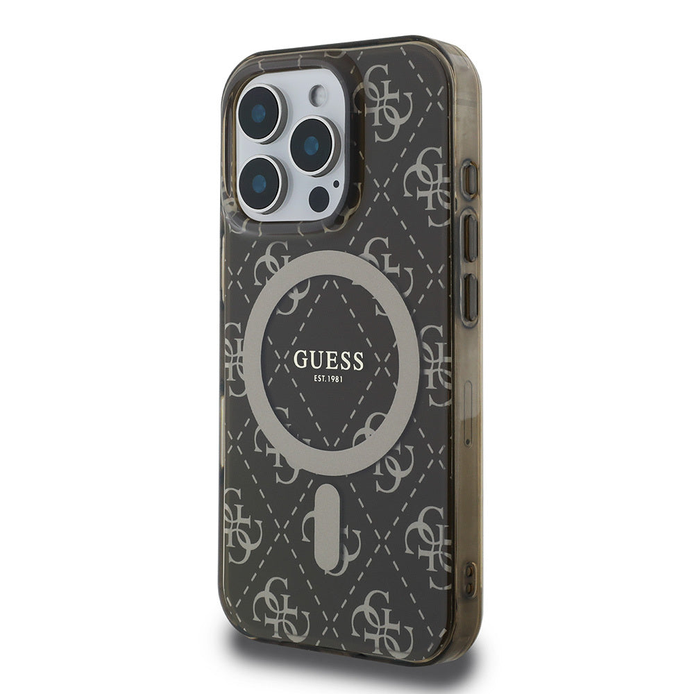iPhone 16 Pro Kılıf Guess Orjinal Lisanslı M-safe Şarj Özellikli IML Baskılı Klasik Logolu 4G Desenli Kapak