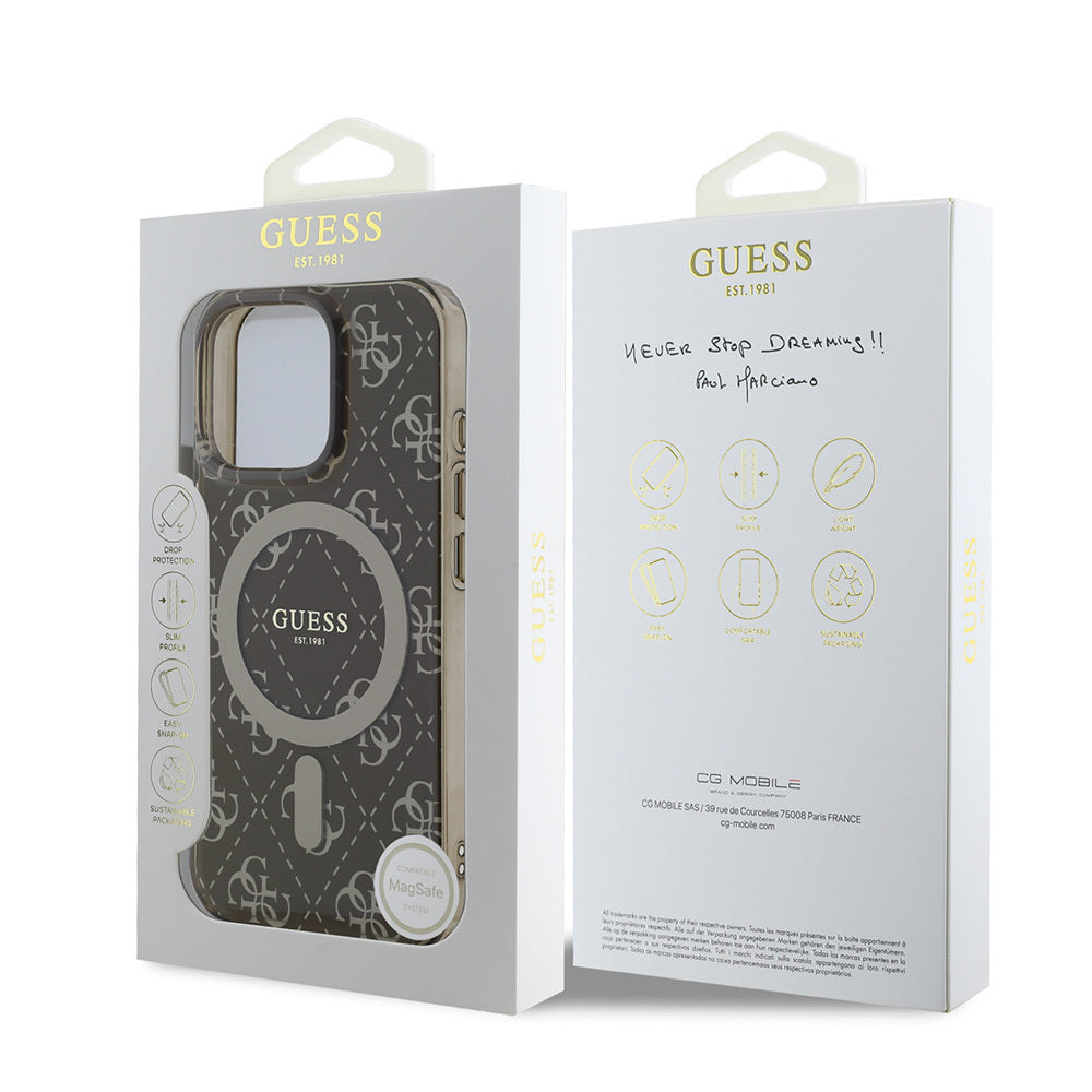 iPhone 16 Pro Kılıf Guess Orjinal Lisanslı M-safe Şarj Özellikli IML Baskılı Klasik Logolu 4G Desenli Kapak