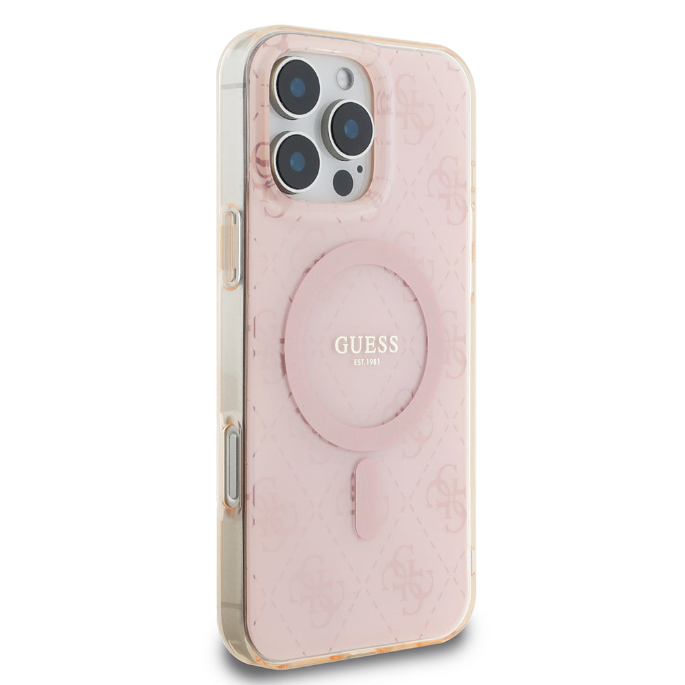 iPhone 16 Pro Kılıf Guess Orjinal Lisanslı M-safe Şarj Özellikli IML Baskılı Klasik Logolu 4G Desenli Kapak