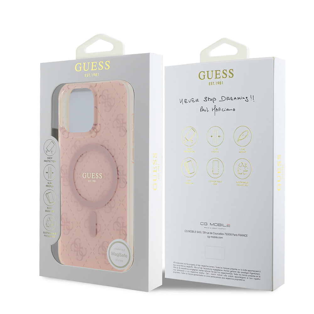 iPhone 16 Pro Kılıf Guess Orjinal Lisanslı M-safe Şarj Özellikli IML Baskılı Klasik Logolu 4G Desenli Kapak
