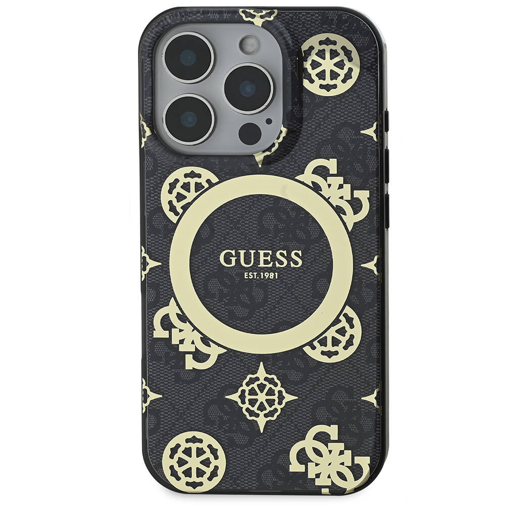 iPhone 16 Pro Kılıf Guess Orjinal Lisanslı M-safe Şarj Özellikli IML Peony ve 4G Desenli Klasik Logolu Kapak