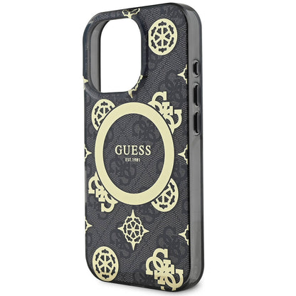 iPhone 16 Pro Kılıf Guess Orjinal Lisanslı M-safe Şarj Özellikli IML Peony ve 4G Desenli Klasik Logolu Kapak