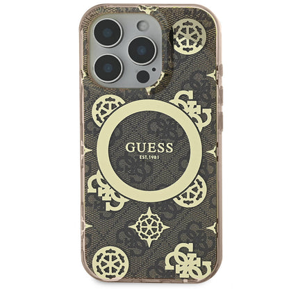 iPhone 16 Pro Kılıf Guess Orjinal Lisanslı M-safe Şarj Özellikli IML Peony ve 4G Desenli Klasik Logolu Kapak