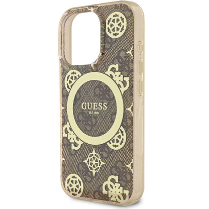 iPhone 16 Pro Kılıf Guess Orjinal Lisanslı M-safe Şarj Özellikli IML Peony ve 4G Desenli Klasik Logolu Kapak