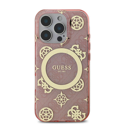 iPhone 16 Pro Kılıf Guess Orjinal Lisanslı M-safe Şarj Özellikli IML Peony ve 4G Desenli Klasik Logolu Kapak