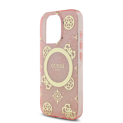 iPhone 16 Pro Kılıf Guess Orjinal Lisanslı M-safe Şarj Özellikli IML Peony ve 4G Desenli Klasik Logolu Kapak