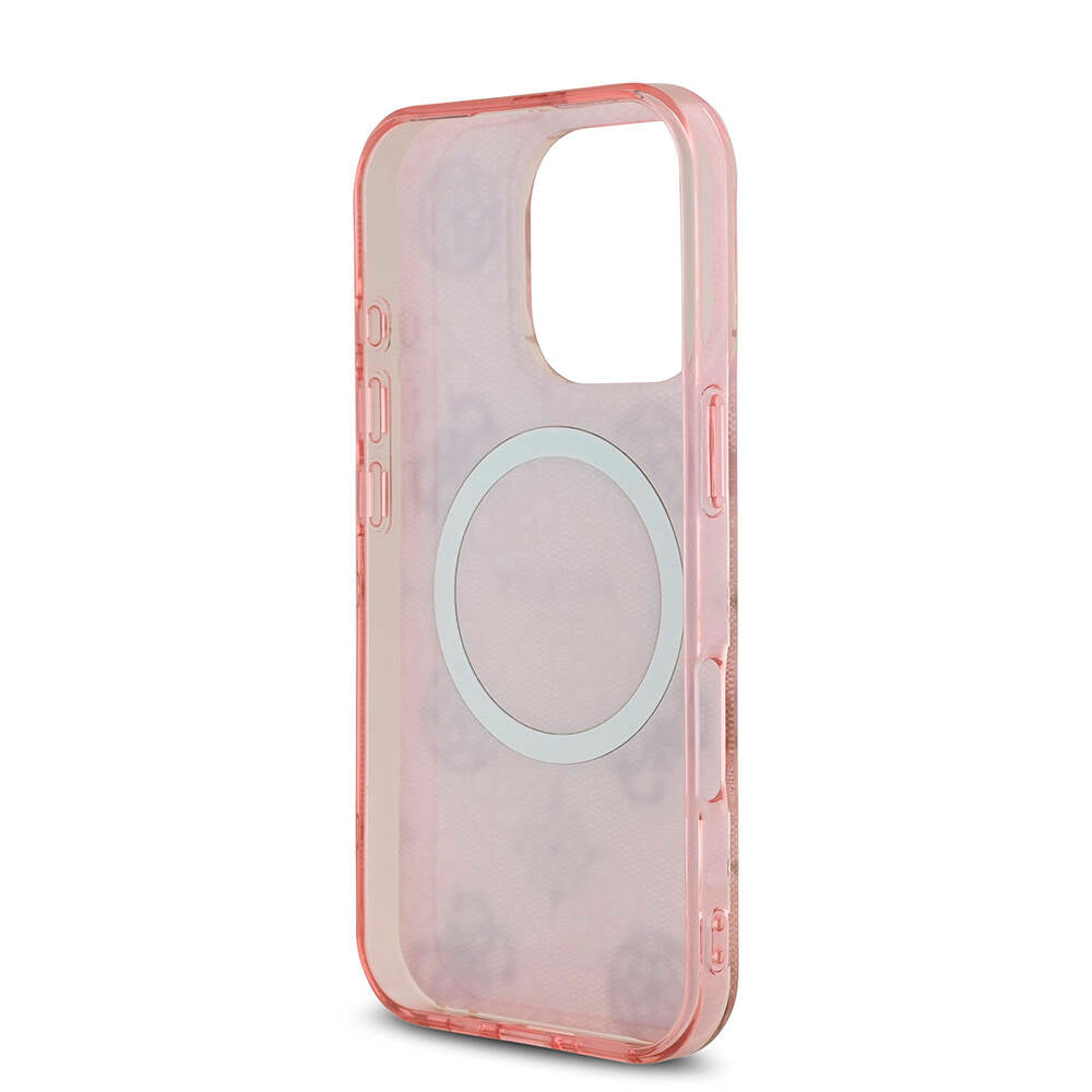 iPhone 16 Pro Kılıf Guess Orjinal Lisanslı M-safe Şarj Özellikli IML Peony ve 4G Desenli Klasik Logolu Kapak