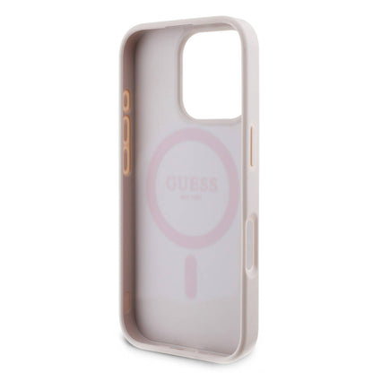 iPhone 16 Pro Kılıf Guess Orjinal Lisanslı M-safe Şarj Özellikli PU Deri 4G Desenli Taşlı Üçgen Logolu Kapak