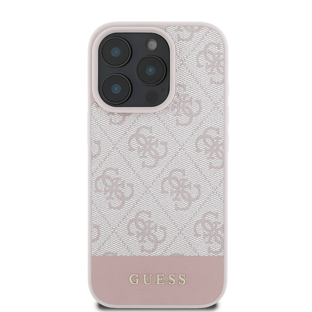 iPhone 16 Pro Kılıf Guess Orjinal Lisanslı M-safe Şarj Özellikli PU Deri Şerit Logo Dizaynlı Kapak