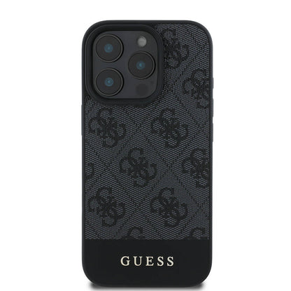 iPhone 16 Pro Kılıf Guess Orjinal Lisanslı M-safe Şarj Özellikli PU Deri Şerit Logo Dizaynlı Kapak