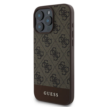 iPhone 16 Pro Kılıf Guess Orjinal Lisanslı M-safe Şarj Özellikli PU Deri Şerit Logo Dizaynlı Kapak