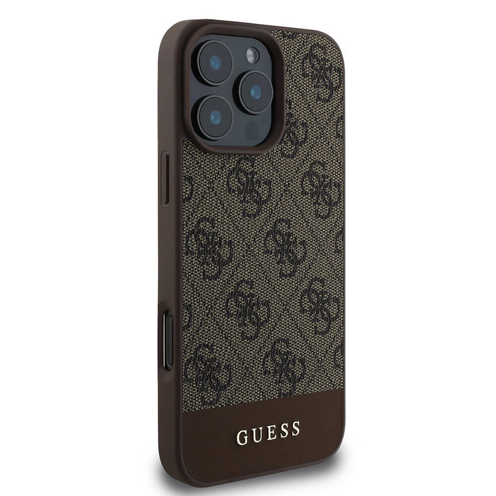 iPhone 16 Pro Kılıf Guess Orjinal Lisanslı M-safe Şarj Özellikli PU Deri Şerit Logo Dizaynlı Kapak