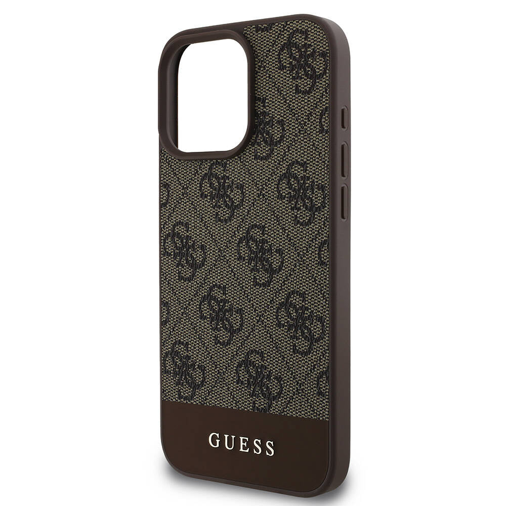 iPhone 16 Pro Kılıf Guess Orjinal Lisanslı M-safe Şarj Özellikli PU Deri Şerit Logo Dizaynlı Kapak