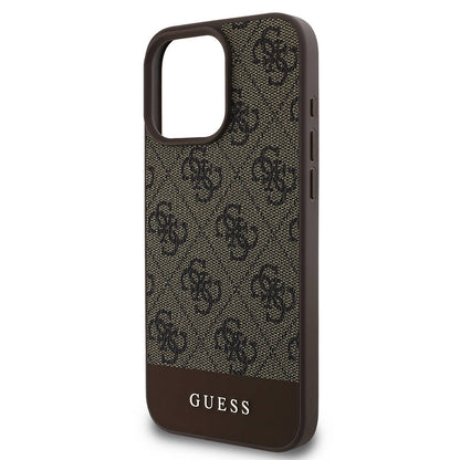 iPhone 16 Pro Kılıf Guess Orjinal Lisanslı M-safe Şarj Özellikli PU Deri Şerit Logo Dizaynlı Kapak