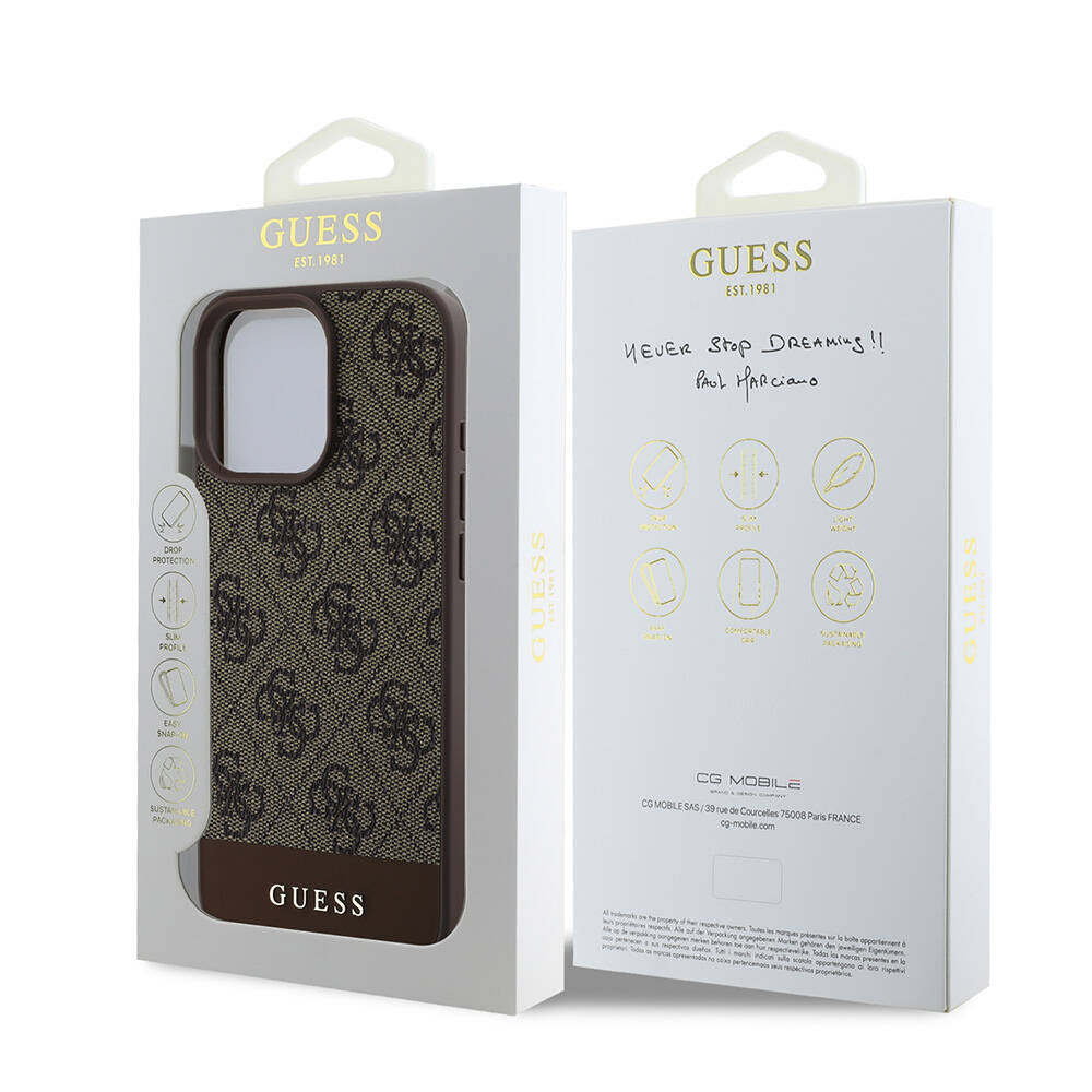 iPhone 16 Pro Kılıf Guess Orjinal Lisanslı M-safe Şarj Özellikli PU Deri Şerit Logo Dizaynlı Kapak