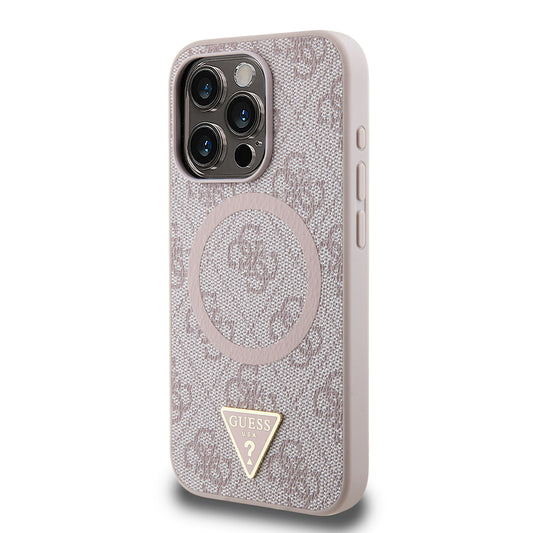 iPhone 16 Pro Kılıf Guess Orjinal Lisanslı M-safe Şarj Özellikli PU Üçgen Logo 4G Desenli Kapak