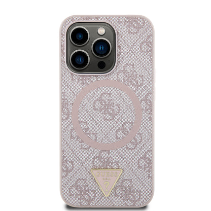 iPhone 16 Pro Kılıf Guess Orjinal Lisanslı M-safe Şarj Özellikli PU Üçgen Logo 4G Desenli Kapak