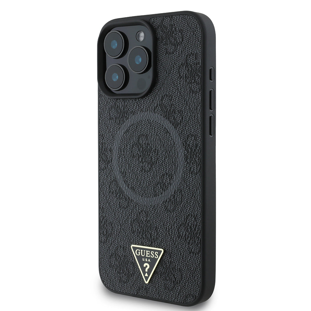iPhone 16 Pro Kılıf Guess Orjinal Lisanslı M-safe Şarj Özellikli PU Üçgen Logo 4G Desenli Kapak