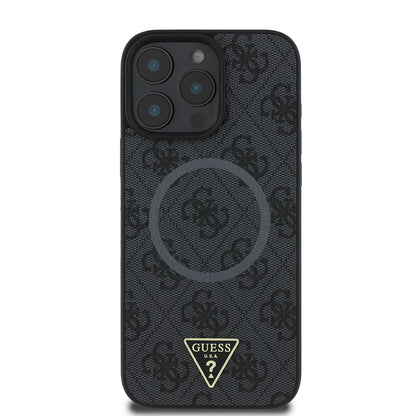 iPhone 16 Pro Kılıf Guess Orjinal Lisanslı M-safe Şarj Özellikli PU Üçgen Logo 4G Desenli Kapak