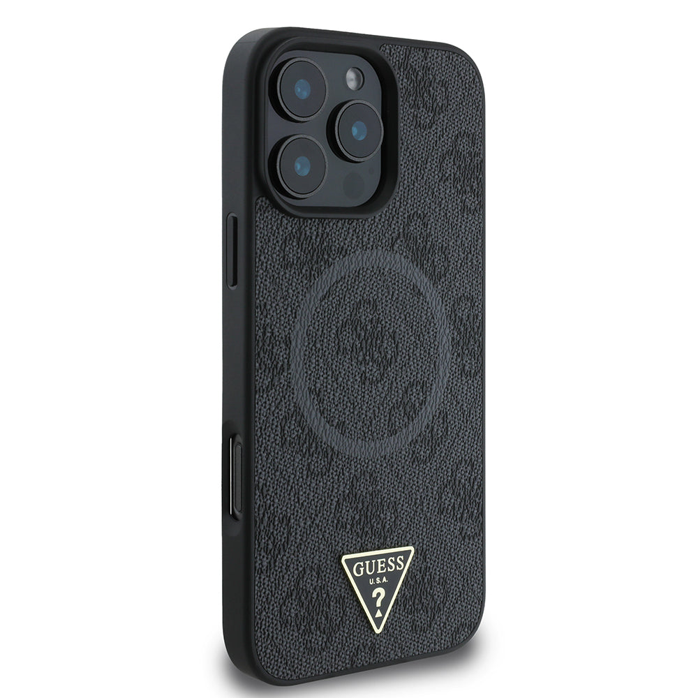 iPhone 16 Pro Kılıf Guess Orjinal Lisanslı M-safe Şarj Özellikli PU Üçgen Logo 4G Desenli Kapak