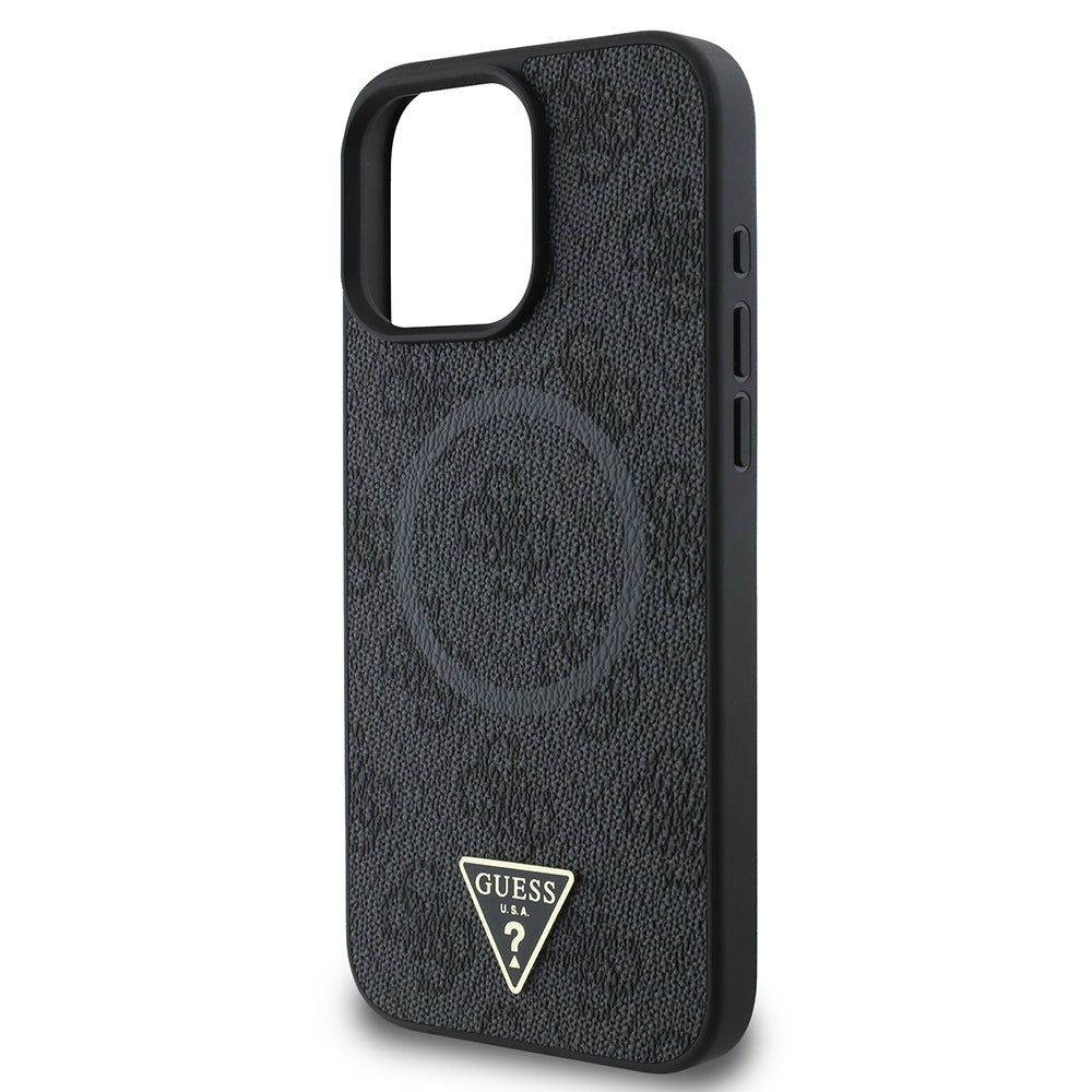 iPhone 16 Pro Kılıf Guess Orjinal Lisanslı M-safe Şarj Özellikli PU Üçgen Logo 4G Desenli Kapak