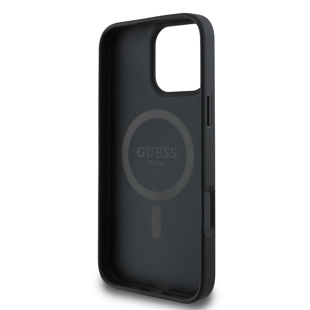 iPhone 16 Pro Kılıf Guess Orjinal Lisanslı M-safe Şarj Özellikli PU Üçgen Logo 4G Desenli Kapak